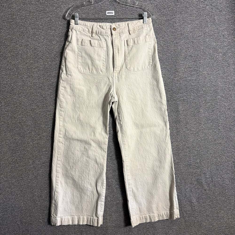 Rollas Jeans Women's Size 32 Beige High Rise Wide Leg Patch Pocket Jeans